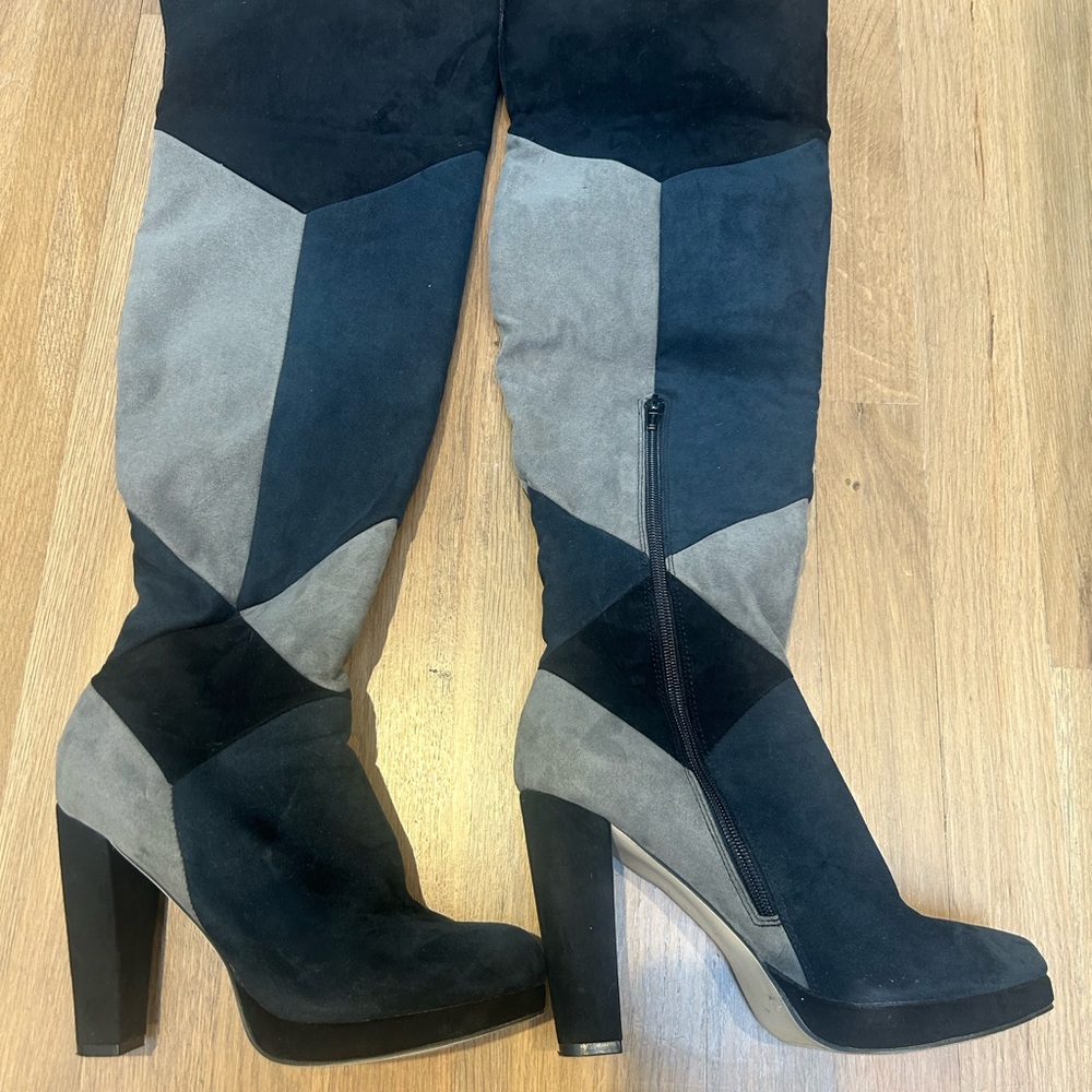 Madden Girl Black and Gray Heeled Boots
